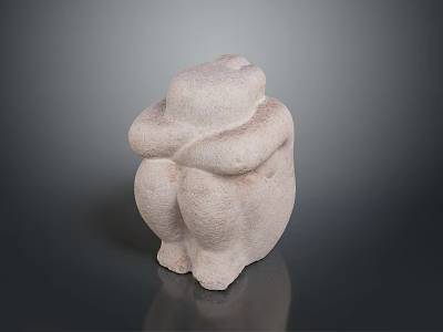 Minimalist Stone Sculpture Carving Of Abstract Crouched Human Figure With Rounded Lines 3d model