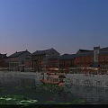 Scenic Traditional Ancient Architecture Complex With Waterfront River Stone Bridge And Lotus Ponds