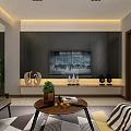 Modern Living and Dining Room Interior With Light Gray Sofa Black White Paintings Floor Lamp