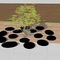 Green Plant Wall In Outdoor Area With Wooden Backdrop And Black Circular Stones