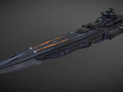 Futuristic Sci Fi Warship 3D Model With Black Hull And Orange Stripes 3d model
