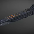 Futuristic Sci Fi Warship 3D Model With Black Hull And Orange Stripes