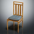 Wooden Dining Chair With Vertical Slat Backrest Blue Striped Cushion And Sturdy Frame