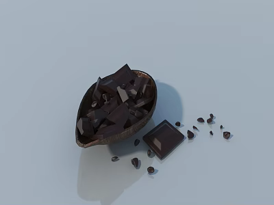Wooden Boat Shaped Container Filled With Chocolate Pieces And Scattered Chunks 3d model