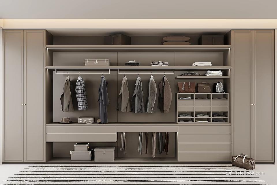 Modern Built in Wardrobe Interior Design With Hanging Clothes Drawers And Storage Boxes 3d model 