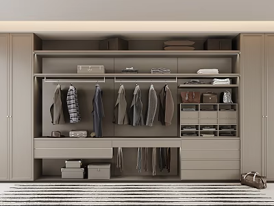 Modern Built in Wardrobe Interior Design With Hanging Clothes Drawers And Storage Boxes 3d model