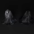 Two Black Hooded Robes With Drapey Fabric On Dark Background