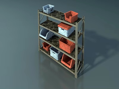 Display Shelving Featuring Multiple Layers and Colorful Plastic Storage Baskets 3d model
