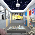Basketball Themed Home Theater Starry Ceiling Projector NBA Decor Player Posters 24 Jersey Cozy Sofa
