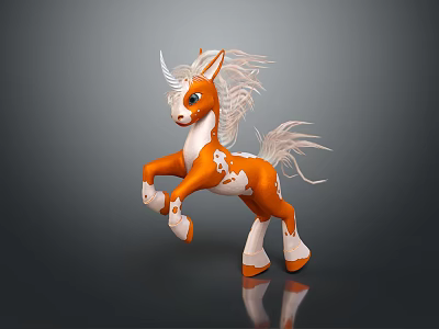 Cute Orange And White Toy Pony With Fluffy Manes Tail Standing Pose Design 3d model