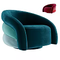 Modern Teal Velvet Single Sofa With Curved Arms And Red Accent Design