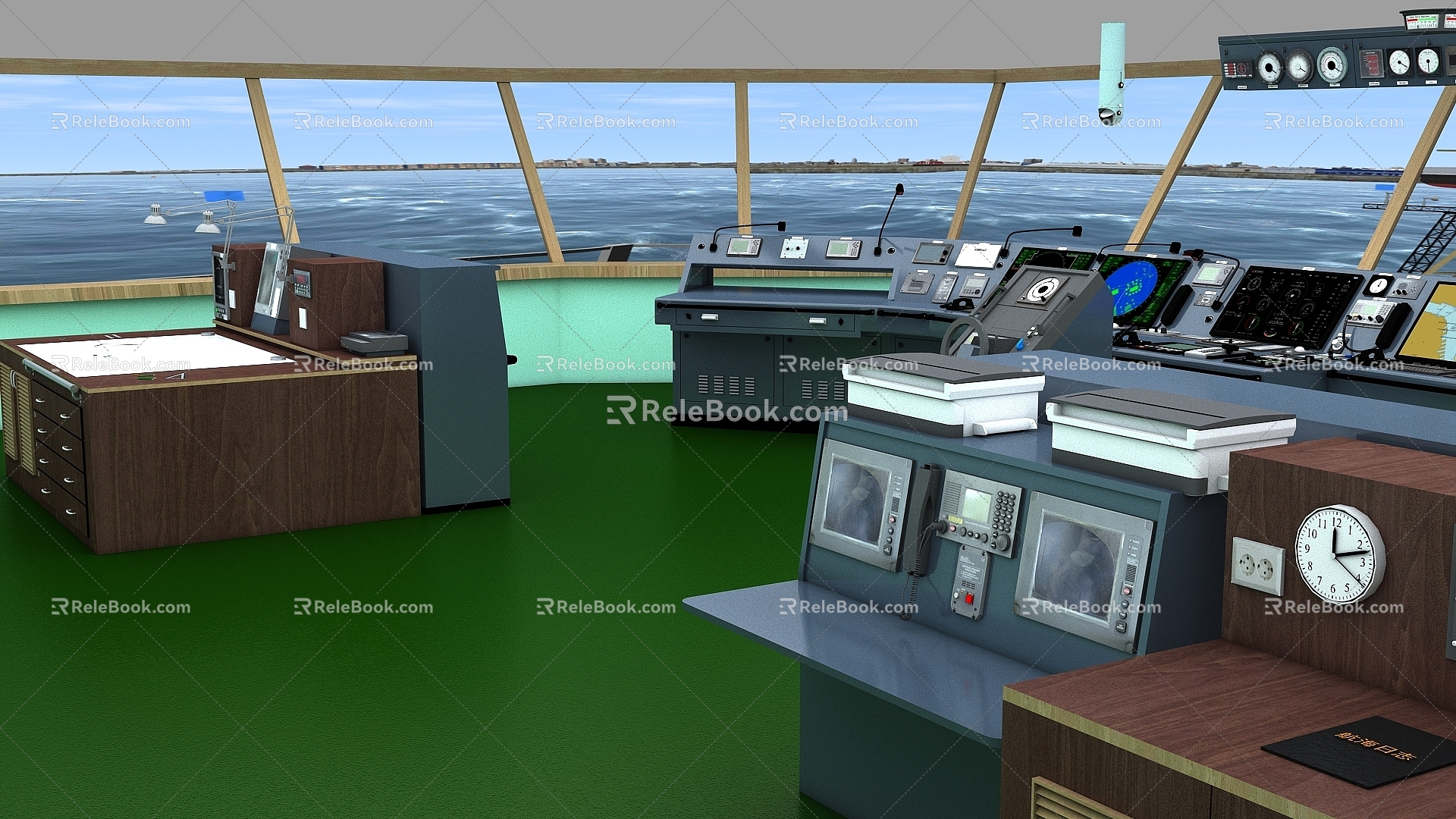 Ship cab cab equipment cockpit interior tanker cab chart table bridge 3d model