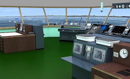 Ship cab equipment cockpit interior tanker cab chart table bridge 3d model