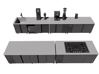 Modern Kitchen Interior Design With Cabinets Countertop Stove Top Sink And Drawers 3d model