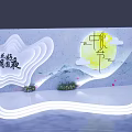 Mid Autumn Festival Stage Decoration With Moon Mountain And Lighting