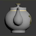 White Ceramic Teapot With Green Floral Pattern And Golden Trim Design