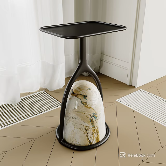 Elegant Modern Side Table With Black Square Top And Artistic Stone Base 3d model