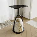 Elegant Modern Side Table With Black Square Top And Artistic Stone Base 3d model