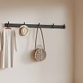 Minimalist Wall Hook Rack With White Dress Hat And Woven Bag