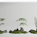 Natural Courtyard Garden Decor With Green Plants Stones Moss And Small Lights