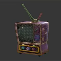 Retro Vintage Purple TV With Green Screen Dual Antennas And Decorative Front Knobs
