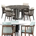 Modern Dining Table And Chairs Set With Marble Top Rattan Design Light Blue Beige Seats
