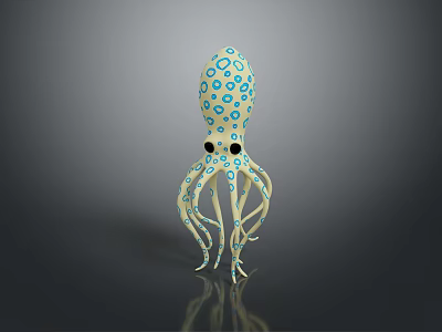 Cute Octopus Toy With Blue And White Dot Pattern Eight Tentacles And Black Eyes 3d model