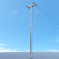 Industrial Equipment Utility Pole with Electrical Wires and Transmission Components Against Clear Blue Sky