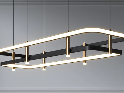 Modern Linear Chandelier Featuring Black Metal Frame And LED Strip Lighting 3d model