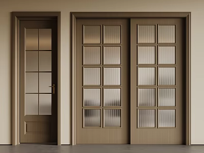 Modern Interior Sliding Doors With Wooden Frame And Glass Grid Panels 3d model