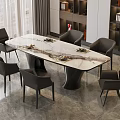 Modern Dining Table Set With Marble Tabletop Six Black Chairs And Stylish Base 3d model