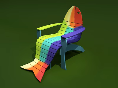 Colorful Fish Shaped Lounge Chair With Rainbow Stripes And Unique Design 3d model