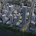 Aerial City Planning With High Rise Buildings Roads Green Spaces And Waterfront 3d model