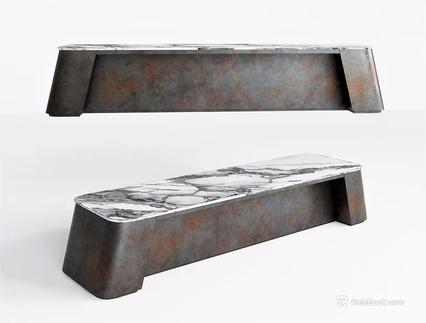 Rustic Modern Bar Counter Design With Marble Top And Distressed Metal Base 3d model 