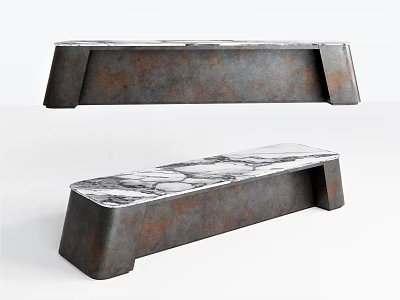Rustic Modern Bar Counter Design With Marble Top And Distressed Metal Base 3d model