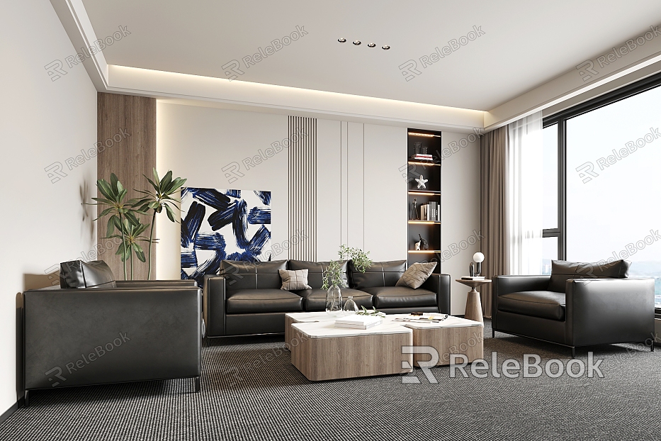 Modern Reception Area Office Sofa Coffee Table Combination Leather Sofa model