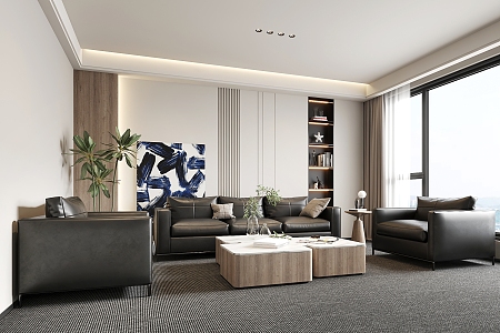 Modern Reception Area Office Sofa Coffee Table Combination Leather Sofa 3d model