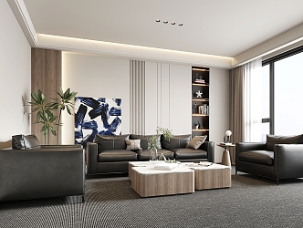 Modern Reception Area Office Sofa Coffee Table Combination Leather Sofa 3d model