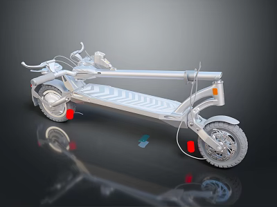 Silver Electric Scooter With Two Wheels Handlebars Deck Wiring And Reflective Design 3d model