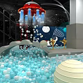 Fun Indoor Playground With Double Slides Blue White Ball Pit And Arched Structures