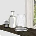 Inflatable Decorative Vessels Featuring White Bottles And Transparent Kettles On Wooden Table With Green Plants