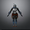 Sci Fi Warrior Armor Design With Blue Silver Plating Red Waist Belt And Mechanical Components