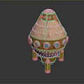 Decorative Metallic Object With Copper Dome Blue Circular Accents And Orange Support Legs