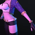 3D Fantasy Creature Character Model With Purple Hair Multiple Poses And Black Leggings