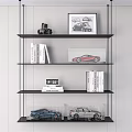 Decorative Ornament Combination on Multi Layer Shelves Featuring Car Models Books Camera and Artwork 3d model