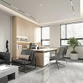 Modern Office Interior With Comfortable Sofa Desk Chair And Potted Plant Near Large Windows