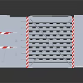 Decorative Ornament Set With Gray Metal Grid Design And Red White Straps On Reflective Surface