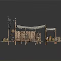 Rustic Market Stall Scene With Canvas Tent Wooden Poles Barrels And Sacks