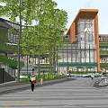 Modern Commercial Complex With Glass Facades Greenery And Open Plaza For Pedestrians
