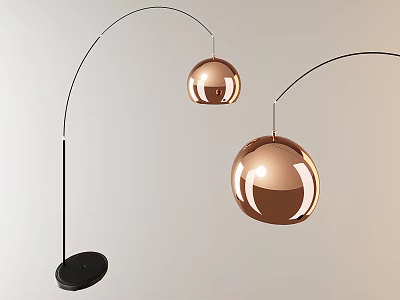 Modern Arched Floor Lamp with Copper Spherical Shade and Black Base 3d model
